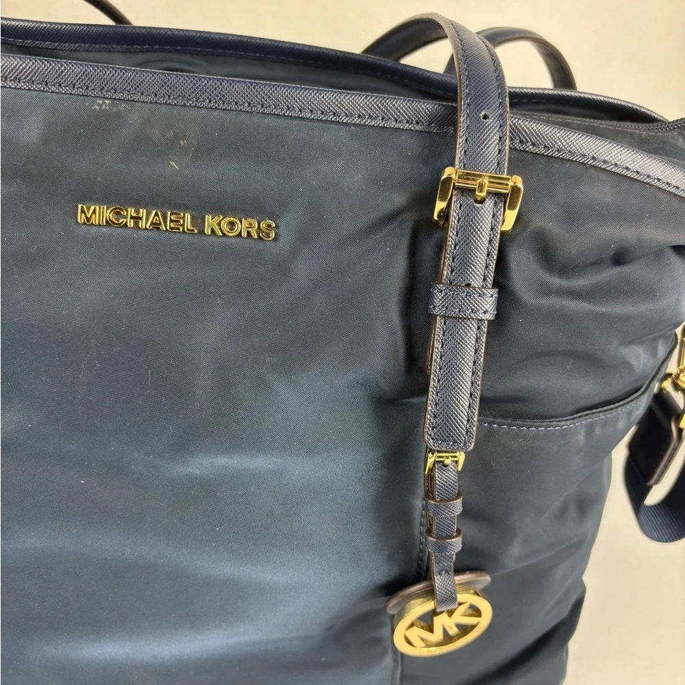 MICHAEL  KORS Navy Carry All with Gold Hardware Charm - Excellent Condition
